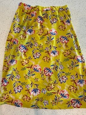 Melissa Paige Yellow Floral Satin Skirt with Blue and Pink Accents M